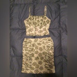 Green Floral Top & Skirt Set